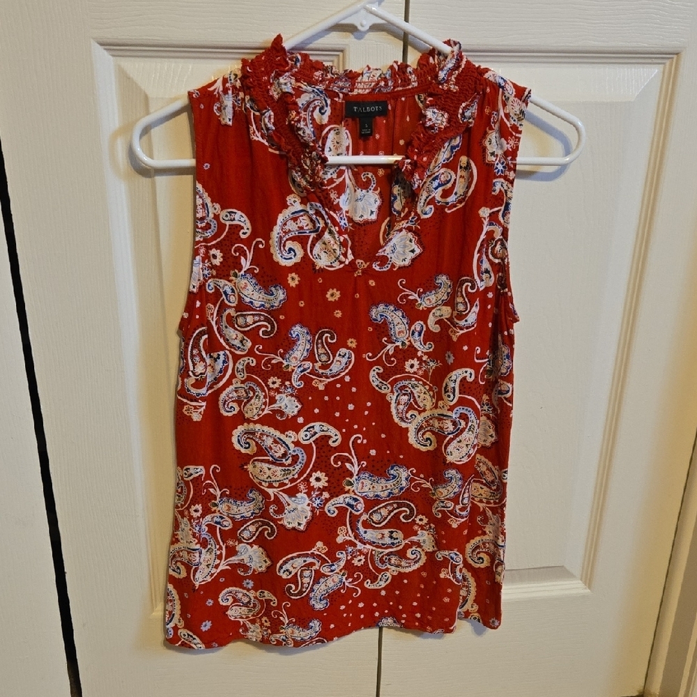 Talbots Red Ruffled Sleeveless Blouse